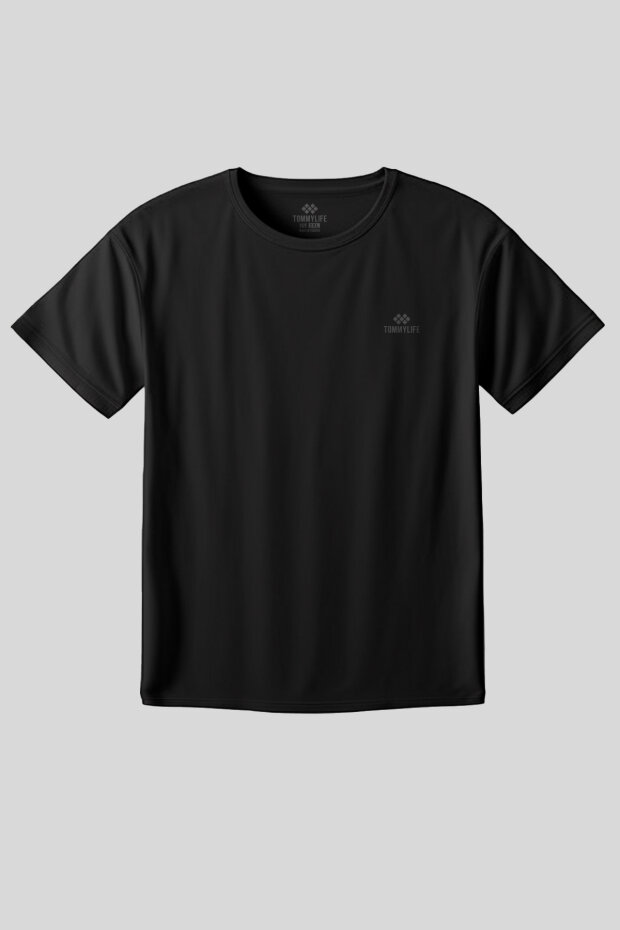 Siyah Baskılı O Yaka Rahat Form Battal Büyük Beden Kadın T-Shirt - 97308 - 2