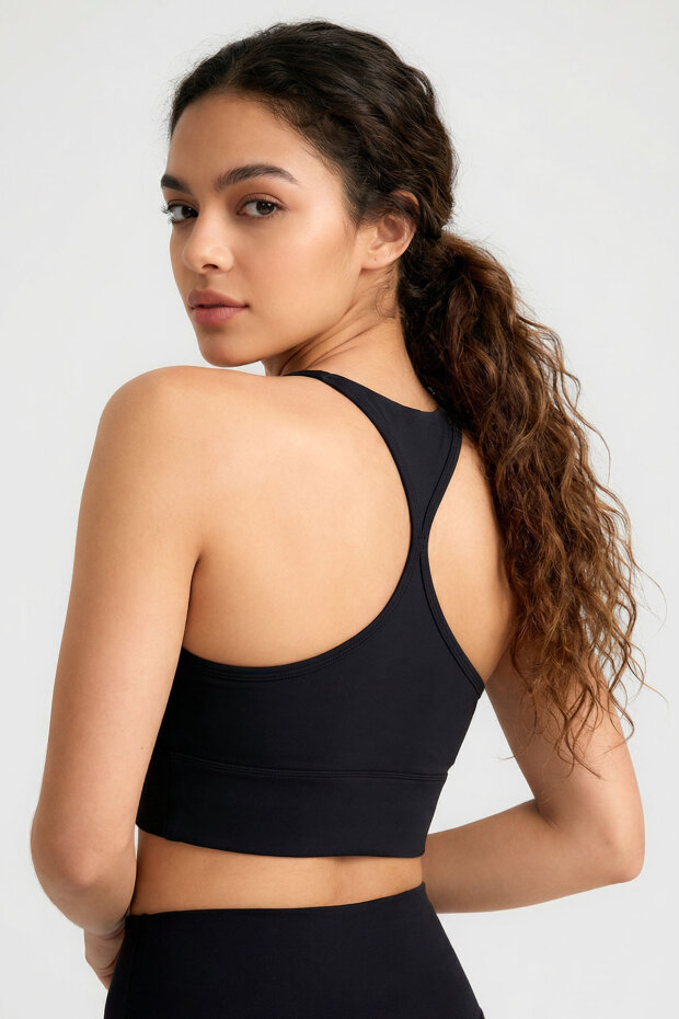 Siyah Standart Fit Baskılı Sırt Detaylı Kadın Spor Büstiyer - 97300 - 5