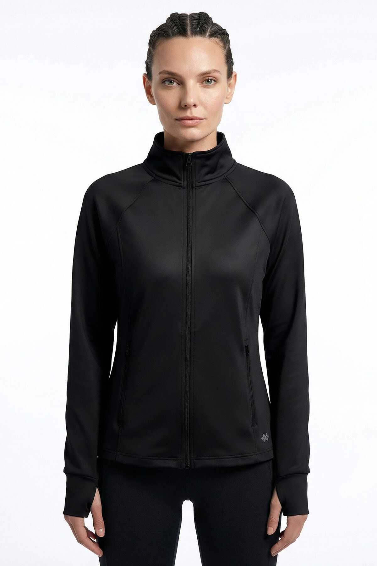 Siyah Fermuarlı Dik Yaka Basic Rahat Form Kadın Koşu Ceketi - 97310 - TOMMYLIFE