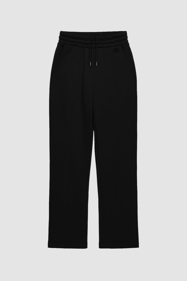 Siyah Geniş Paça Ön Dikiş Detaylı Battal Büyük Beden Kadın Eşofman Altı - 94654 - 2