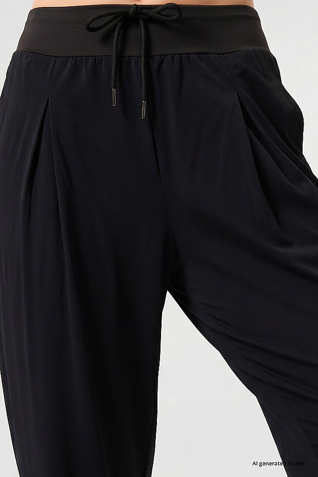 Siyah Cepli Standart Kalıp Kadın Yoga Pantolon - 94677 - 4