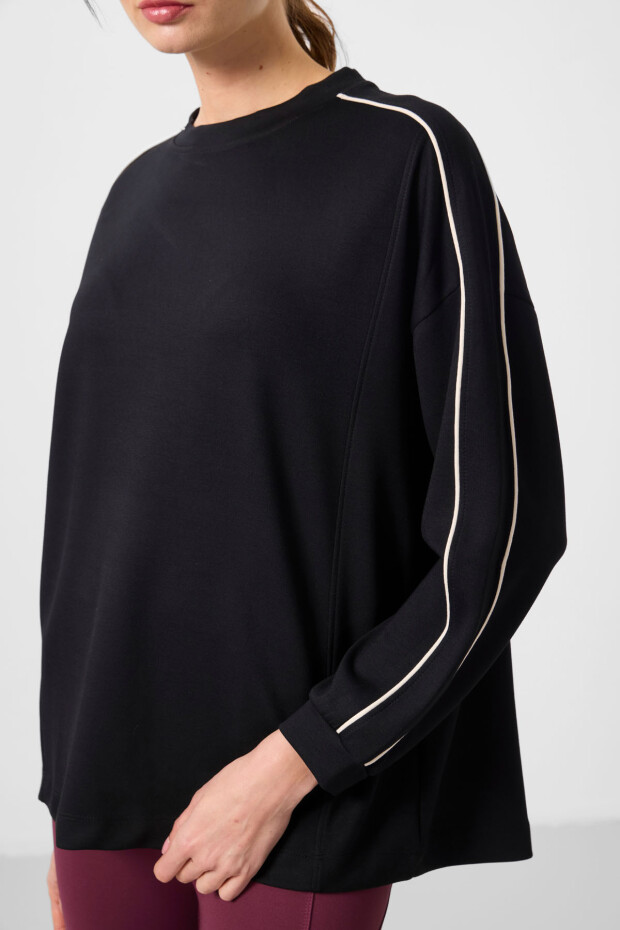 Siyah Yumuşak Dokulu O Yaka Oversize Kadın Tunik Sweatshirt - 97303 - 3