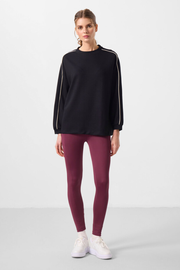 Siyah Yumuşak Dokulu O Yaka Oversize Kadın Tunik Sweatshirt - 97303 - 2