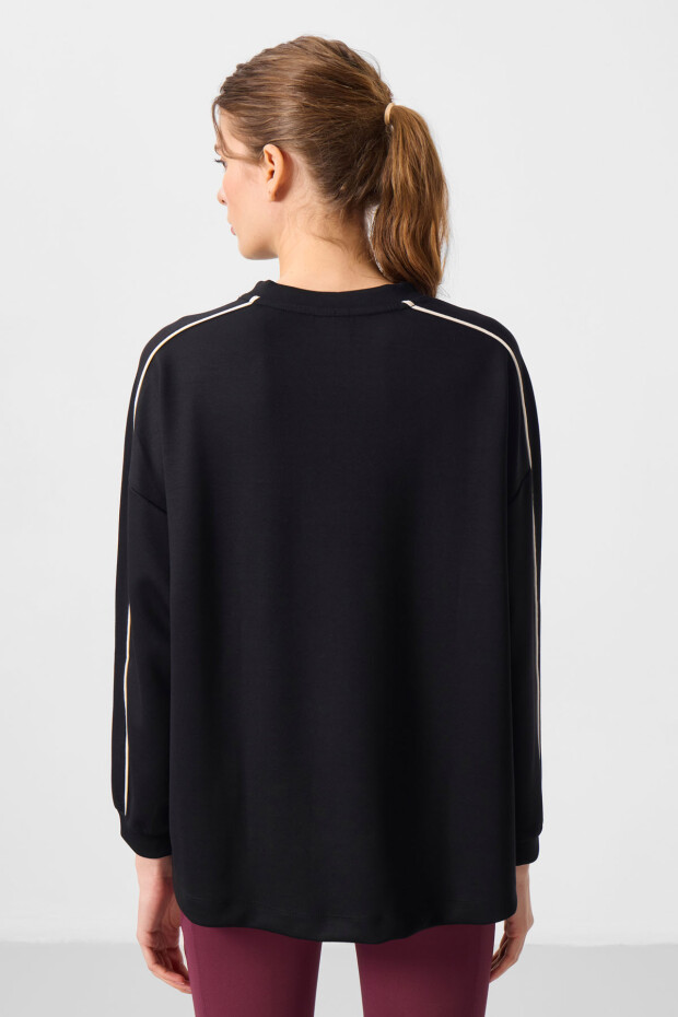 Siyah Yumuşak Dokulu O Yaka Oversize Kadın Tunik Sweatshirt - 97303 - 5