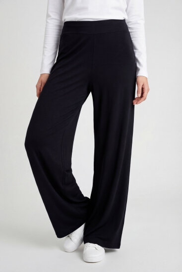 Siyah Comfort Fit Geniş Paça Korsajlı Palazzo Kadın Pantolon - 94681 