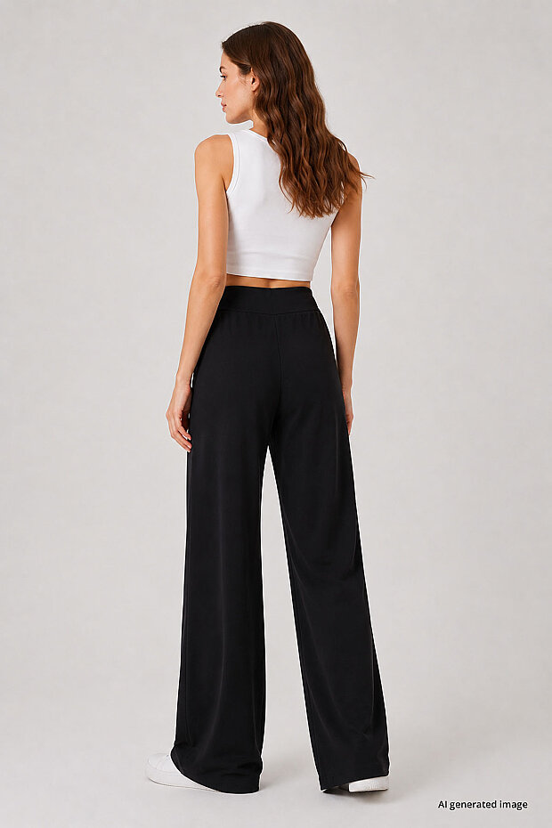 Siyah Comfort Fit Geniş Paça Korsajlı Palazzo Kadın Pantolon - 94681 - 5