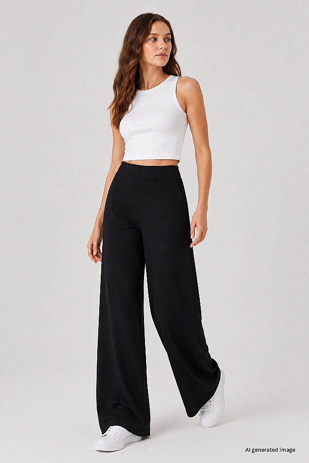 Siyah Comfort Fit Geniş Paça Korsajlı Palazzo Kadın Pantolon - 94681 - 3