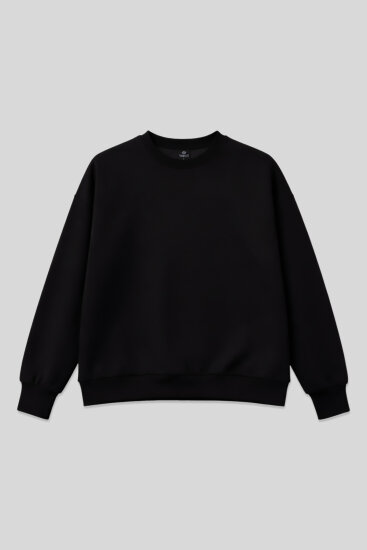 Siyah Basic O Yaka Oversize Kadın Sweatshirt - 97053 - TOMMYLIFE (1)