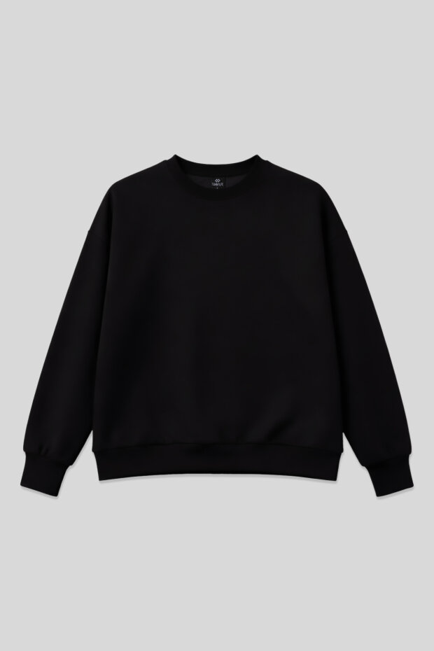 Siyah Basic O Yaka Oversize Kadın Sweatshirt - 97053 - 2