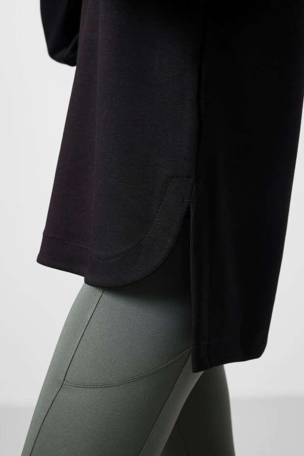 Siyah Yumuşak Dokulu O Yaka Rahat Form Kadın Tunik Sweatshirt - 97305 - 3