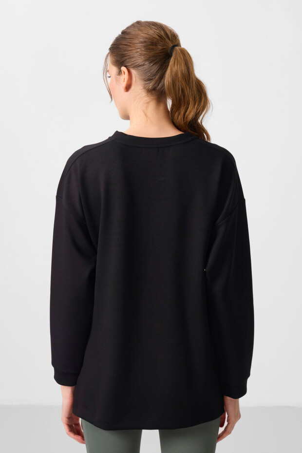 Siyah Yumuşak Dokulu O Yaka Rahat Form Kadın Tunik Sweatshirt - 97305 - 5