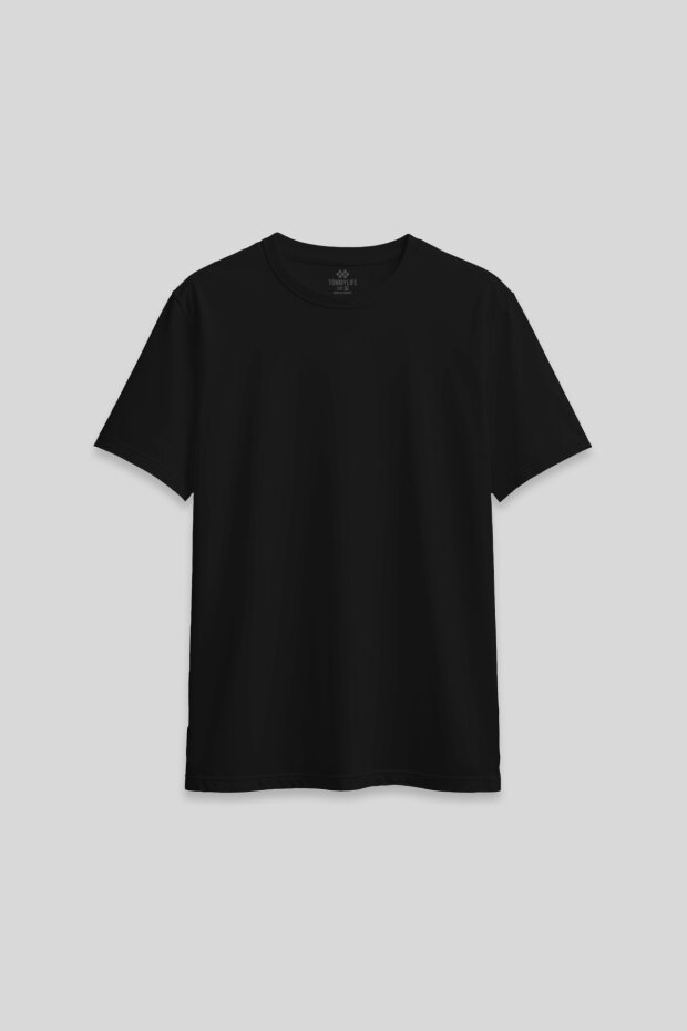 Siyah O Yaka Standart Fit Basic Kadın T-Shirt - 97311 - 1