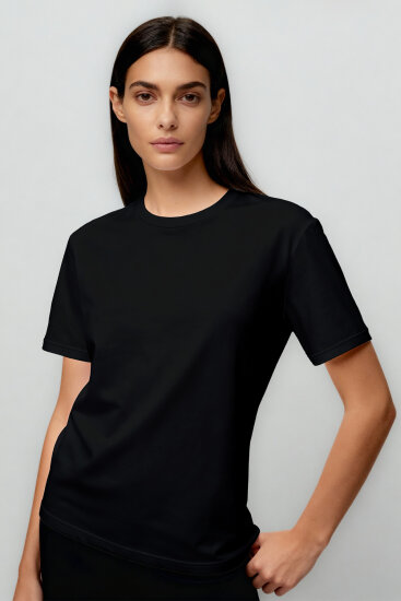 Siyah O Yaka Standart Fit Basic Kadın T-Shirt - 97311 - TOMMYLIFE (1)