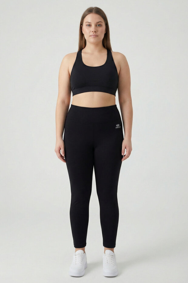 Siyah Yüksek Bel Toparlayıcı Battal Büyük Beden Kadın Tayt- 94650 - 1