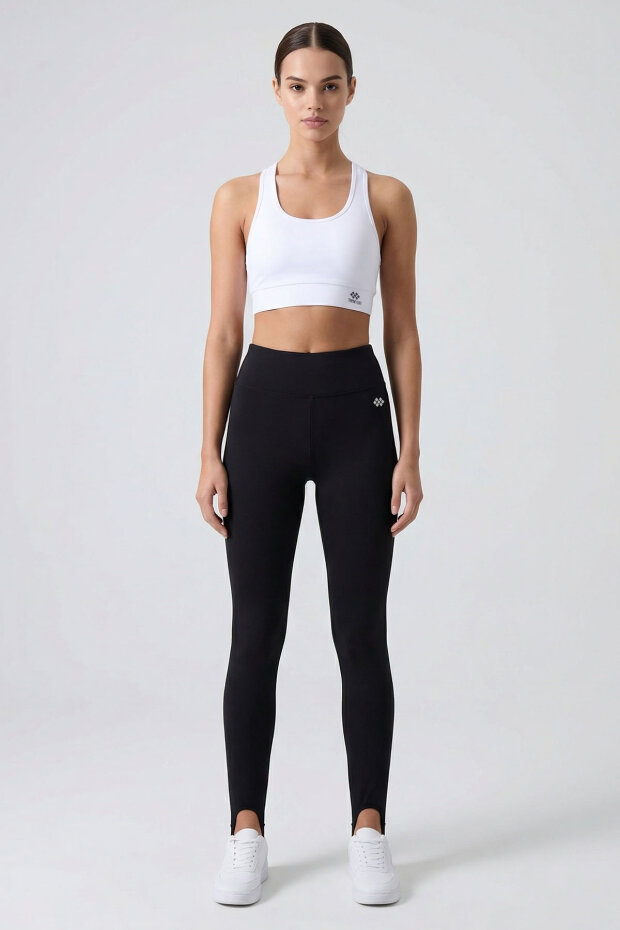 Siyah Standart Fit Esnek Spor Performans Kadın Topuklu Tayt - 94685 - 2