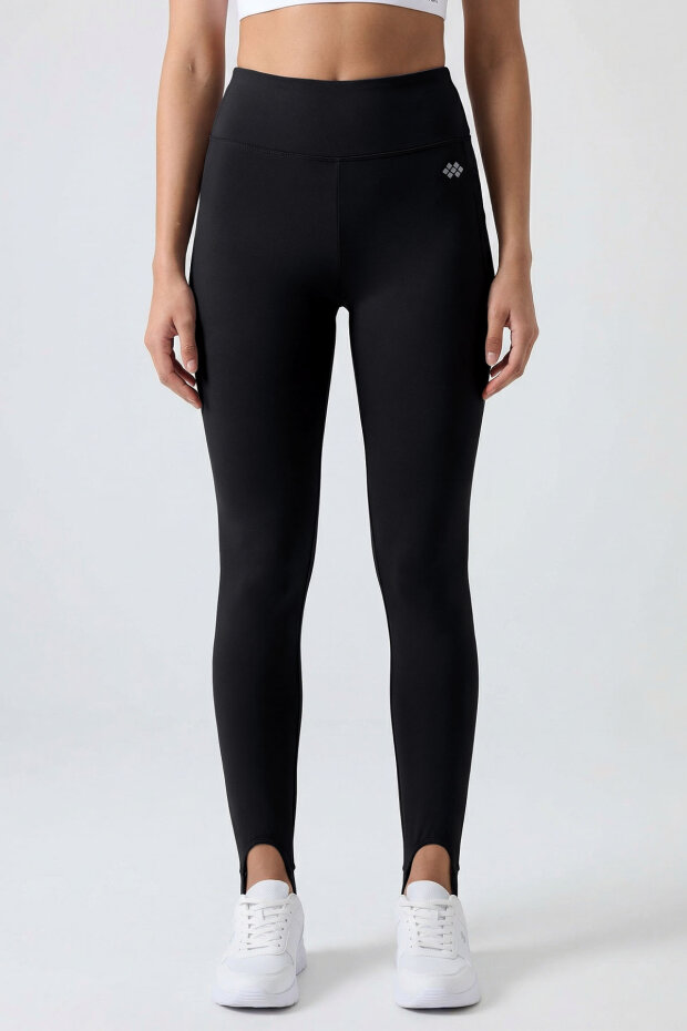 Siyah Standart Fit Esnek Spor Performans Kadın Topuklu Tayt - 94685 - 6