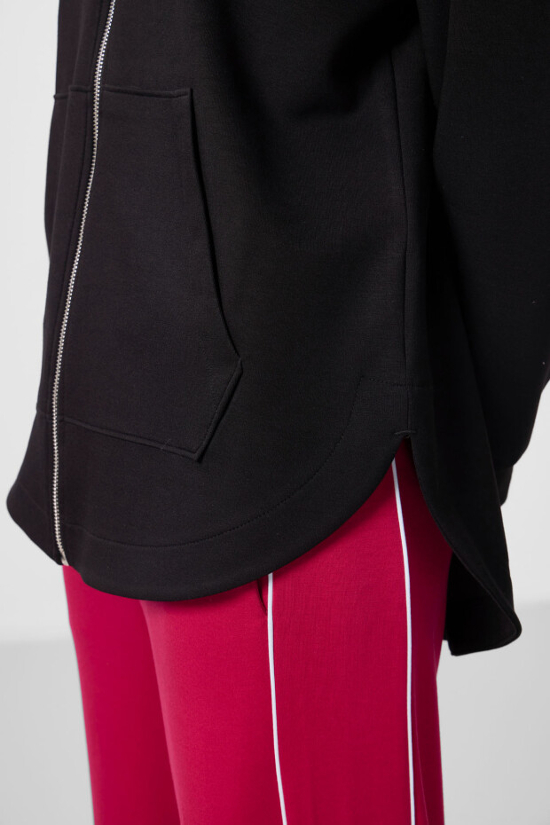 Siyah Yumuşak Dokulu Kapüşonlu Oversize Kadın Tunik Sweatshirt - 97302 - 3