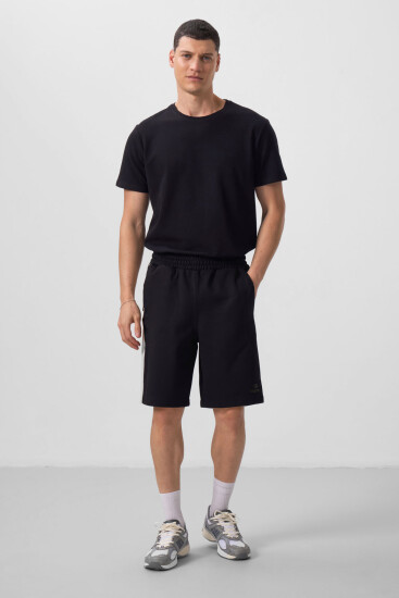 Siyah-Bej Yüzeyi Dokulu Oversize Erkek Şort - 81288 - TOMMYLIFE