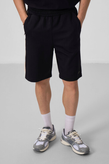 Siyah-Bej Yüzeyi Dokulu Oversize Erkek Şort - 81288 - TOMMYLIFE (1)