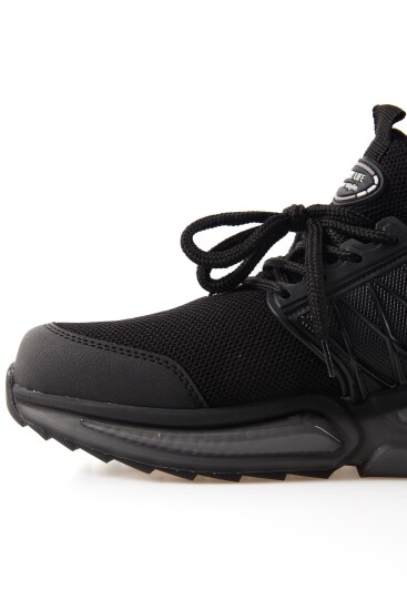 Siyah - Beyaz Fileli Yüksek Taban Bağcıklı Erkek Spor Ayakkabı - 89108 - Thumbnail