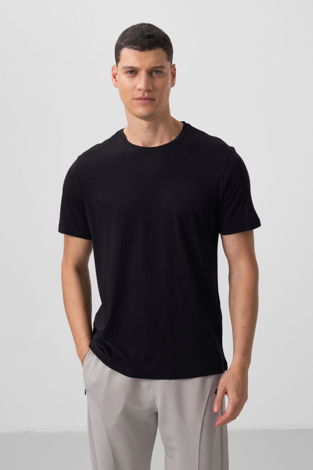 Siyah Erkek Basic Kısa Kol Standart Kalıp O Yaka T-shirt - 87911 - 2