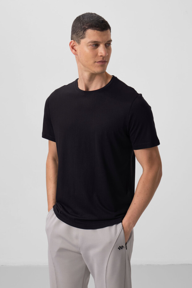 Siyah Erkek Basic Kısa Kol Standart Kalıp O Yaka T-shirt - 87911 - 5