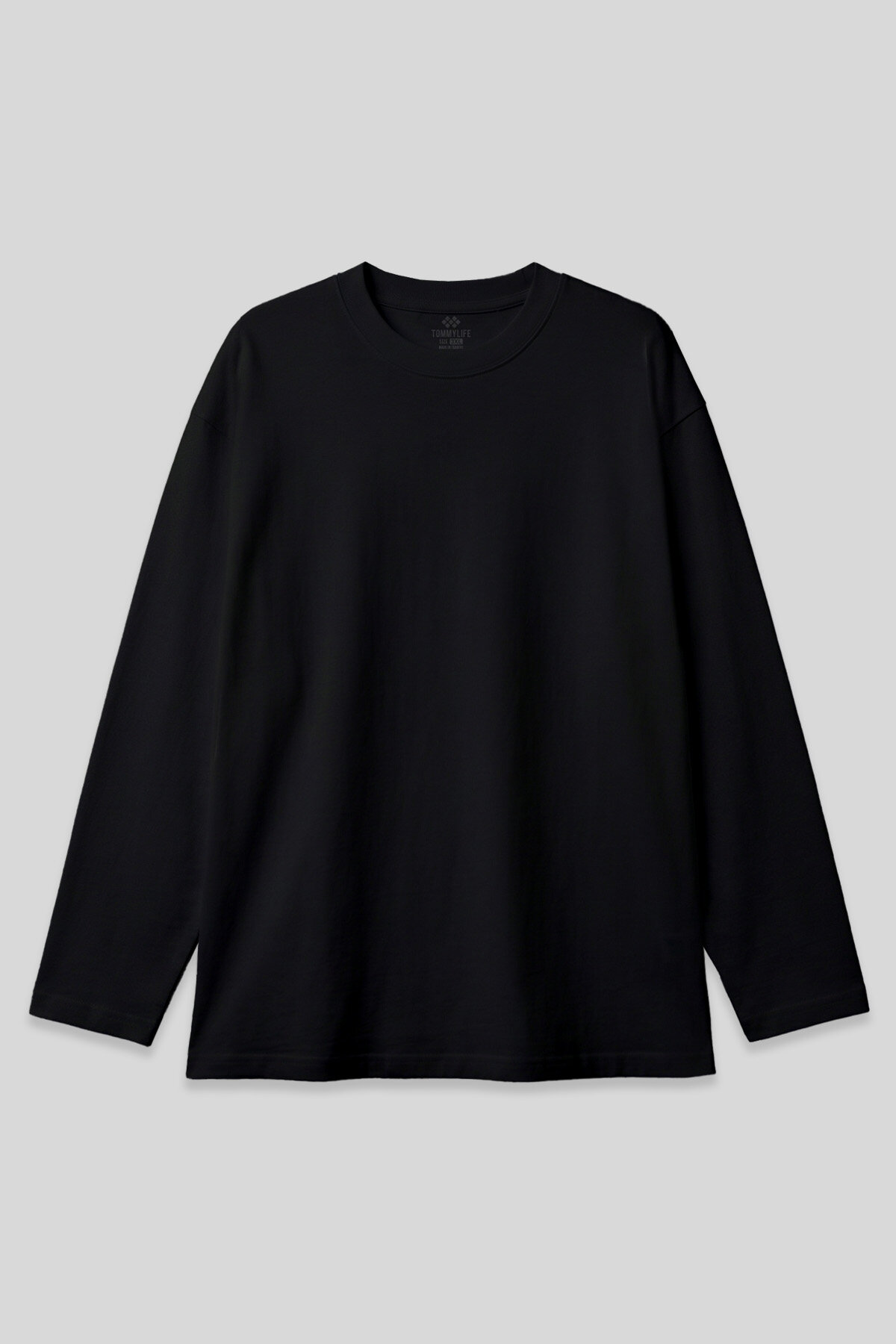 Siyah O Yaka Rahat Form Battal Büyük Beden Uzun Kollu Erkek T-Shirt - 88107 - TOMMYLIFE