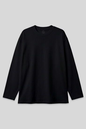 Siyah O Yaka Rahat Form Battal Büyük Beden Uzun Kollu Erkek T-Shirt - 88107 