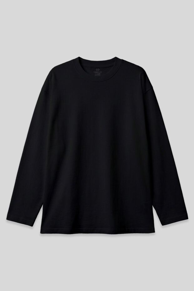 Siyah O Yaka Rahat Form Battal Büyük Beden Uzun Kollu Erkek T-Shirt - 88107 - 1