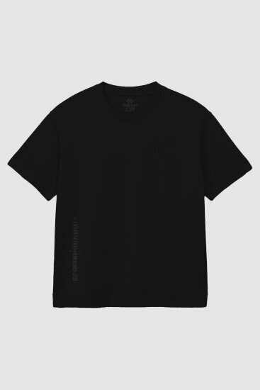 Siyah Baskılı O Yaka Rahat Form Battal Büyük Beden T-Shirt - 88472 