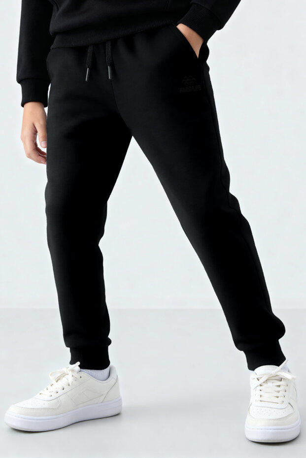 Siyah Standart Fit Manşetli İnce Erkek Çocuk Eşofman Alt - 11205 - 2