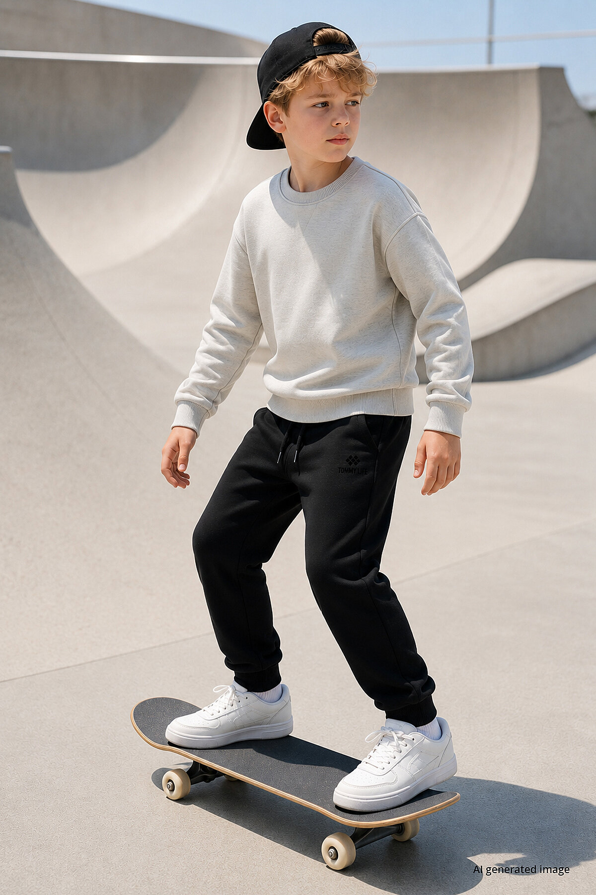 Siyah Standart Fit Manşetli İnce Erkek Çocuk Eşofman Alt - 11205 - TOMMYLIFE