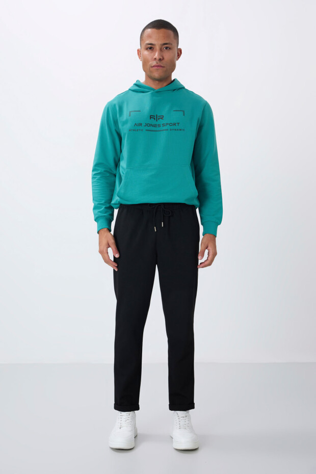 Siyah Yüzeyi Dokulu Standart Fit Erkek Eşofman Alt - 82154 - 2