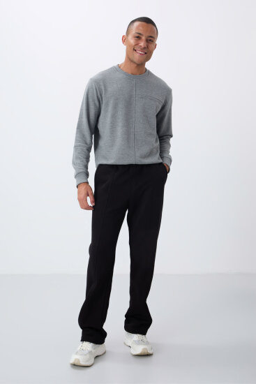 Siyah Pamuklu Kalın İçi Tüylü Yumuşak Dokulu Oversize Nakışlı Erkek Eşofman Altı -82146 - TOMMYLIFE (1)