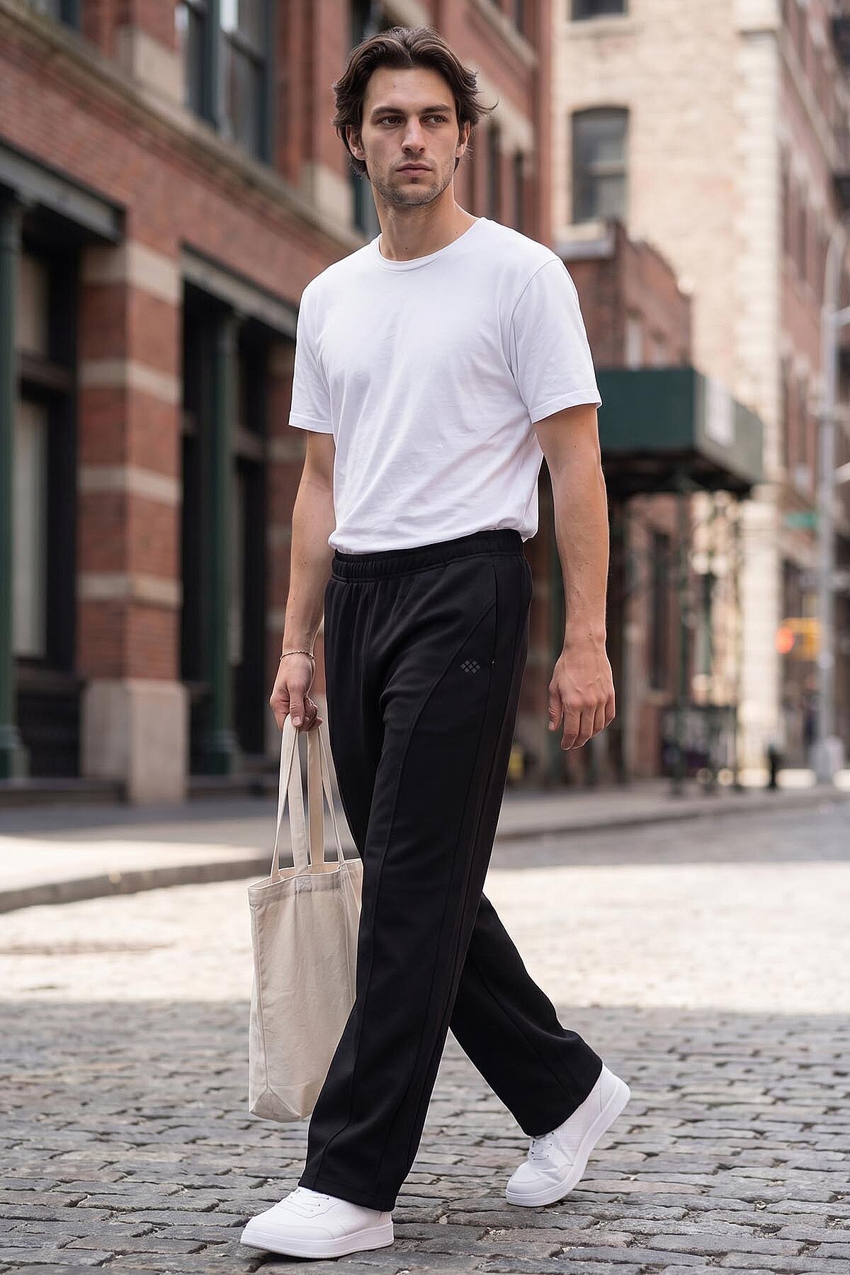 Siyah Yüzeyi Dokulu Standart Fit Palazzo Erkek Pantolon - 82171 - TOMMYLIFE