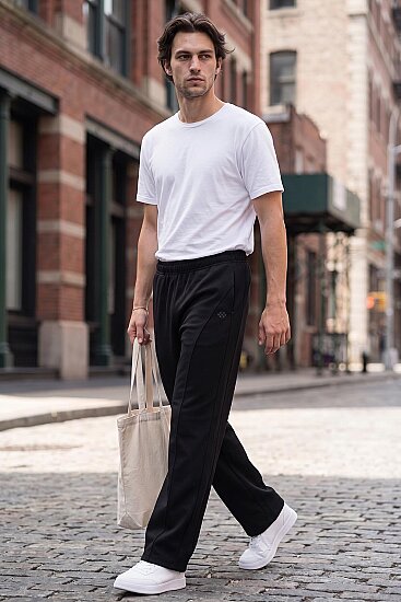 Siyah Yüzeyi Dokulu Standart Fit Palazzo Erkek Pantolon - 82171 