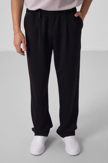 Siyah Yüzeyi Dokulu Rahat Form Palazzo Erkek Pantolon - 82163 - TOMMYLIFE (1)