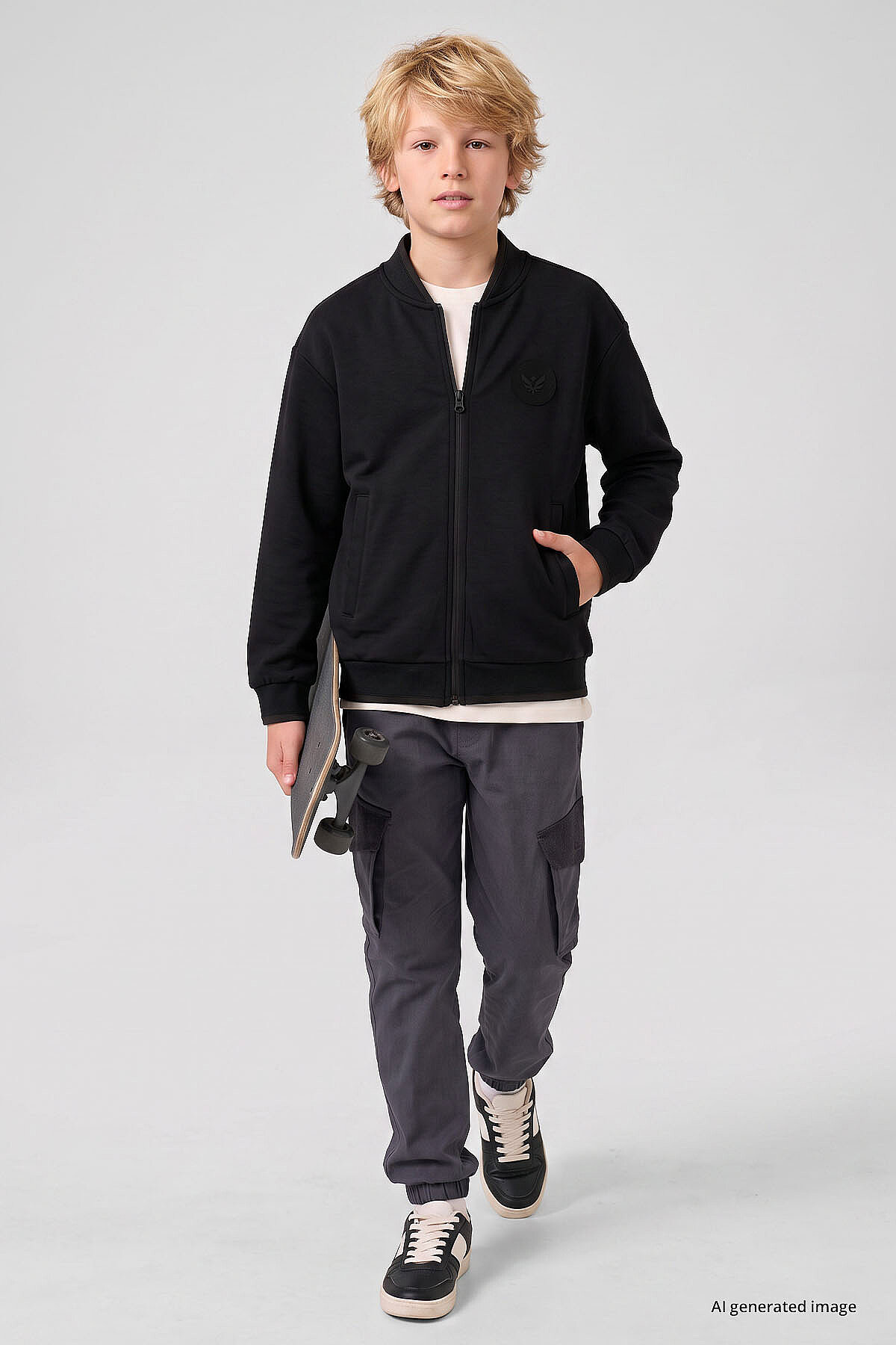 Siyah Standart Fit Kolej Yaka Fermuarlı Basic Erkek Çocuk Ceket - 11326 - TOMMYLIFE