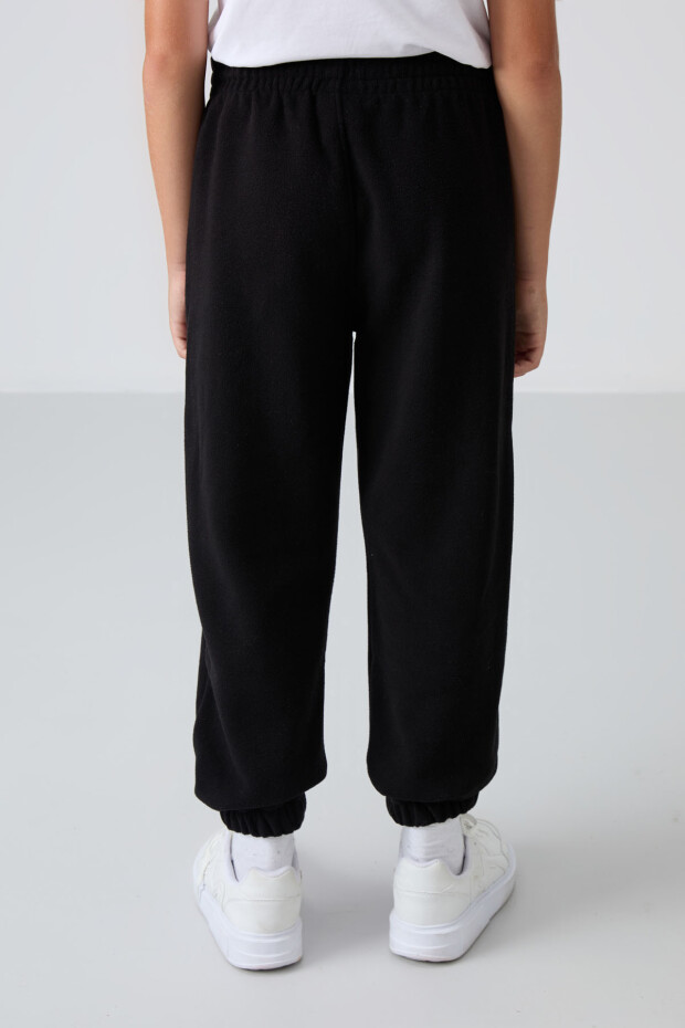 Siyah Kalın Yumuşak Dokulu Standart Fit Nakışlı Polar Erkek Çocuk Eşofman Alt - 11220 - 5