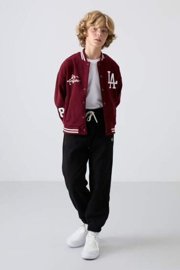 Siyah Kalın Yumuşak Dokulu Standart Fit Nakışlı Polar Erkek Çocuk Eşofman Alt - 11220 - TOMMYLIFE