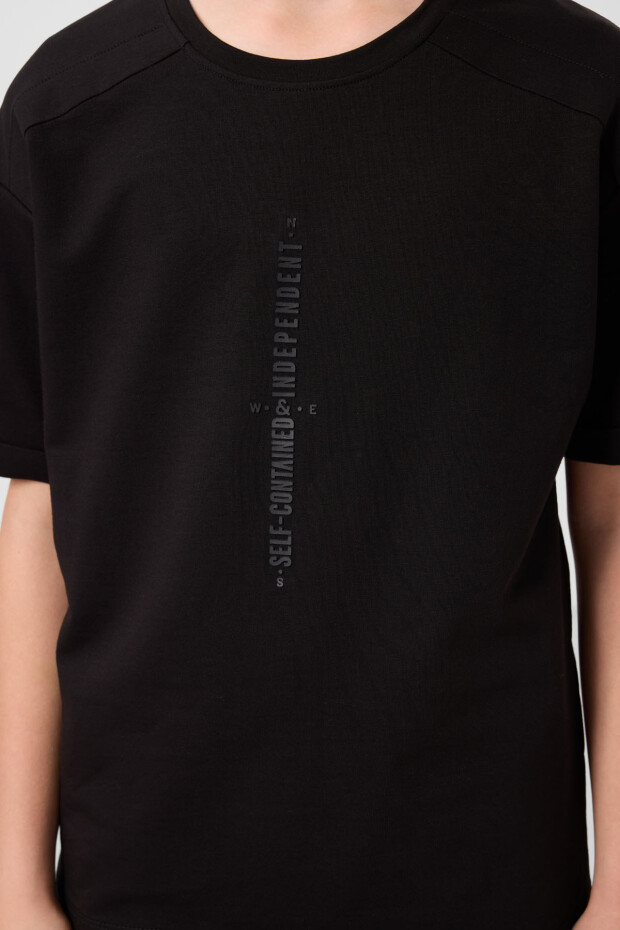 Siyah Pamuklu Yumuşak Dokulu Oversize Baskılı Erkek Çocuk T-Shirt - 11301 - 3