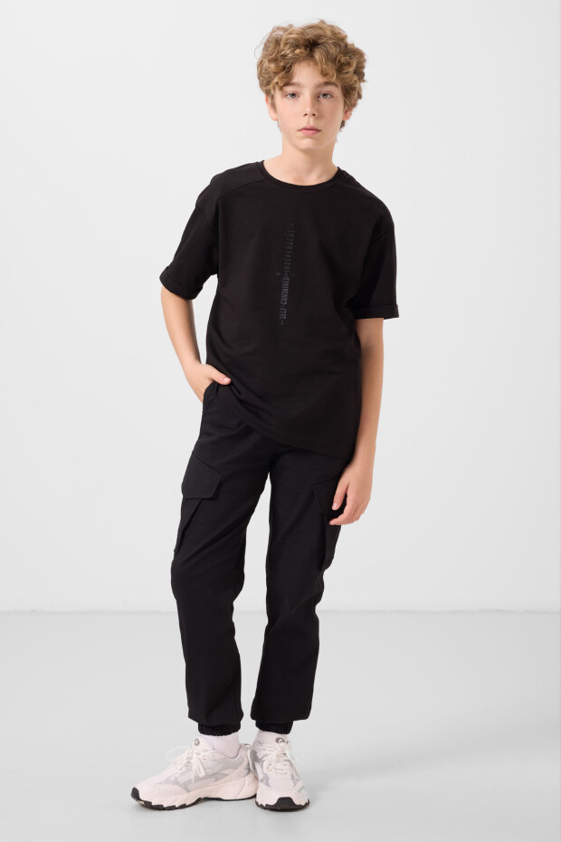 Siyah Standart Fit Dokuma Hafif Esnek Chino Erkek Çocuk Pantolon - 11271