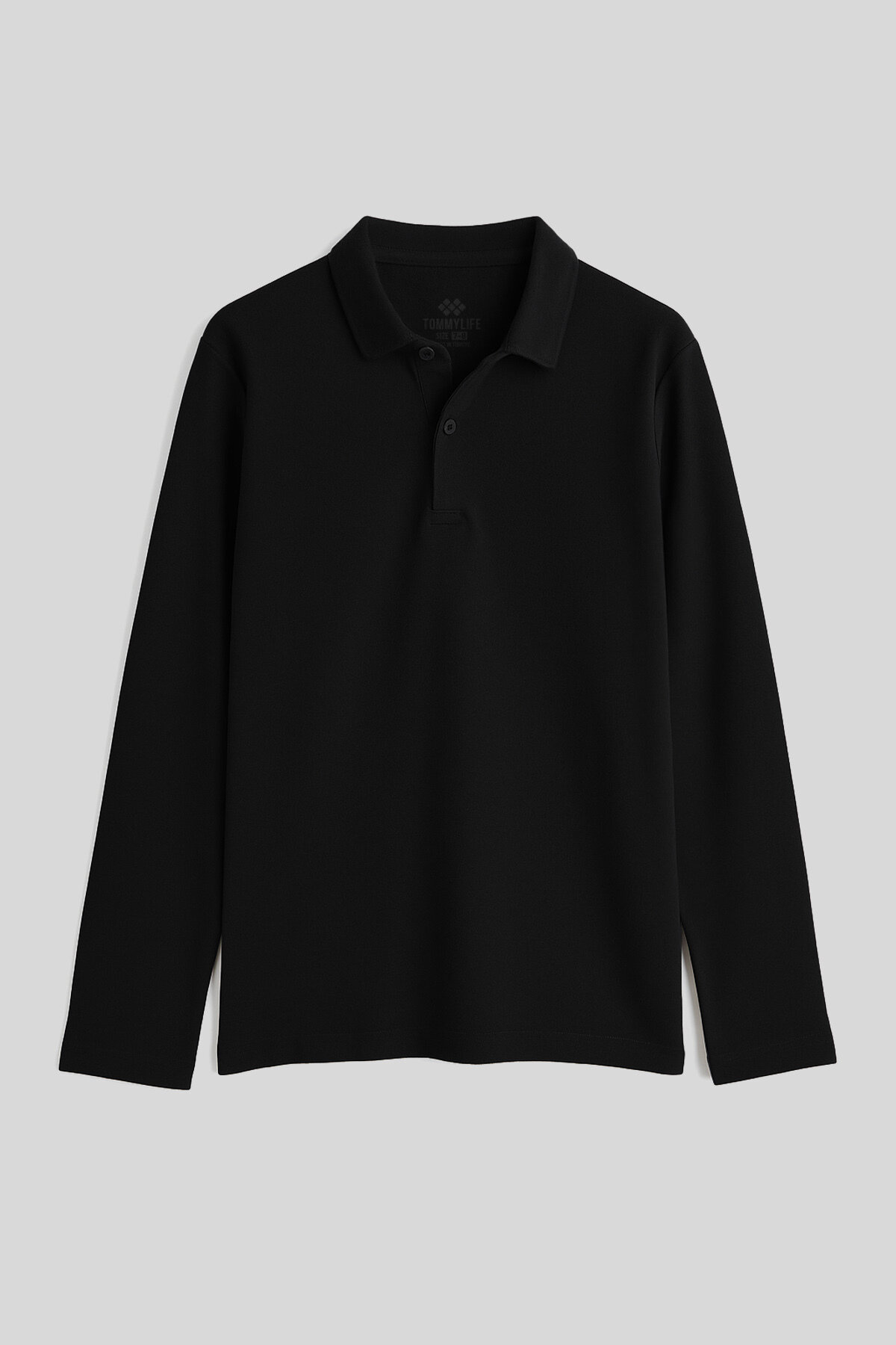 Siyah Polo Yaka Basic Uzun Kollu Unisex Çocuk T-Shirt - 11170 - TOMMYLIFE