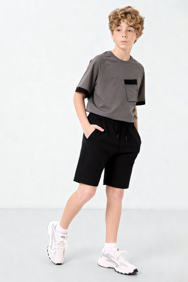 Siyah Standart Fit Basic Erkek Çocuk Şort - 11284 - 2