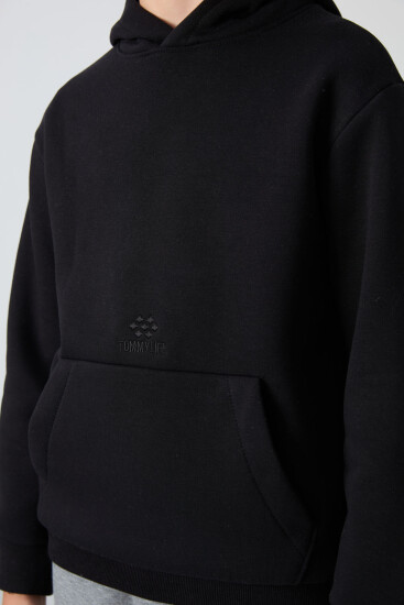 Siyah Pamuklu Kalın İçi Tüylü Yumuşak Dokulu Standart Fit Baskılı Erkek Çocuk Sweatshirt - 11215 - TOMMYLIFE (1)