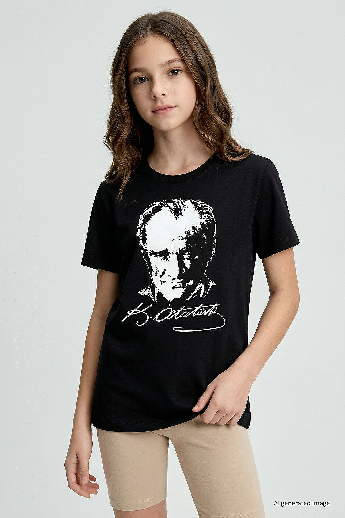 Siyah Atatürk Baskılı Unisex Çocuk T-Shirt - 11332 - TOMMYLIFE (1)