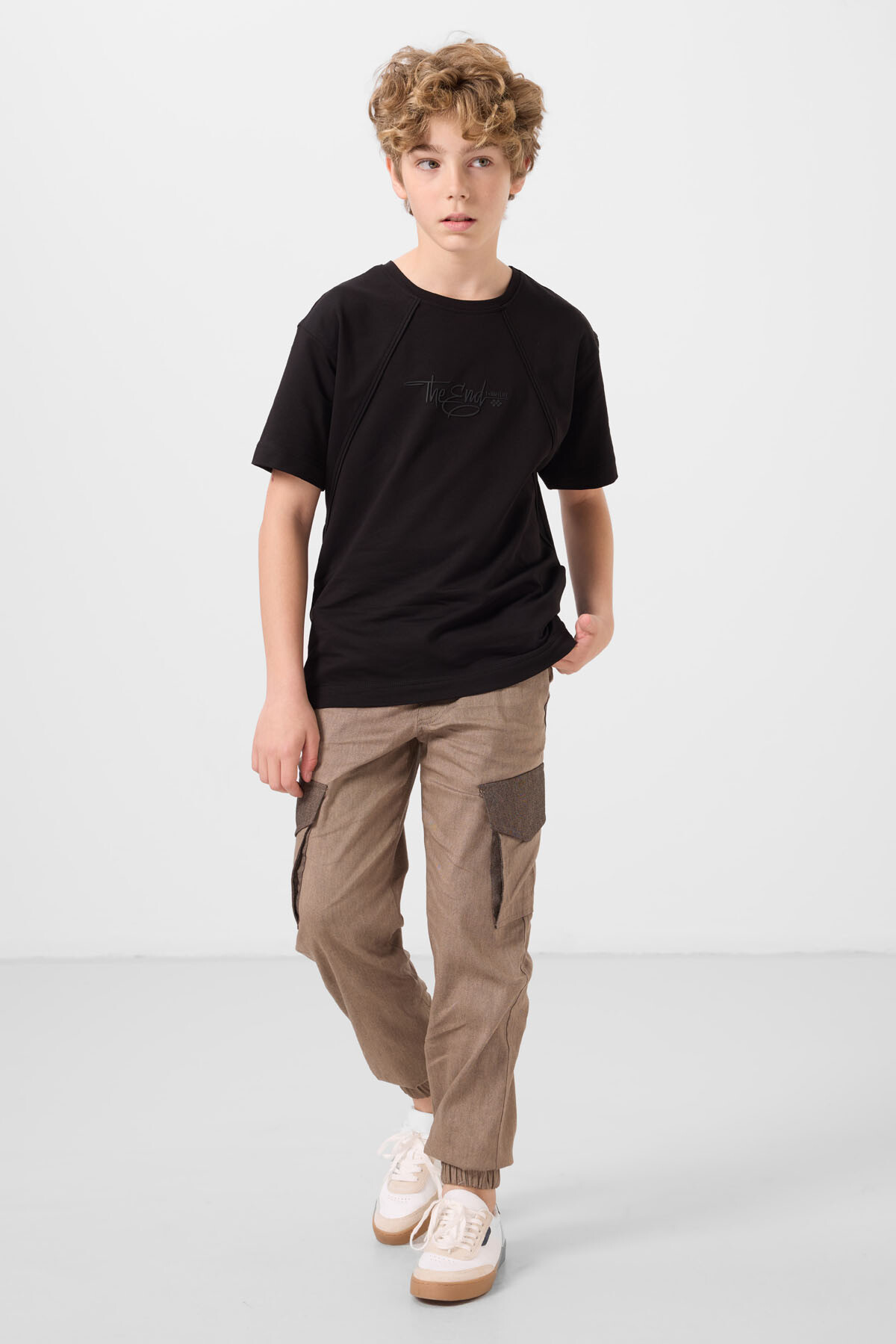 Siyah Pamuklu Yumuşak Dokulu Oversize Baskılı Erkek Çocuk T-Shirt - 11285 - TOMMYLIFE (1)