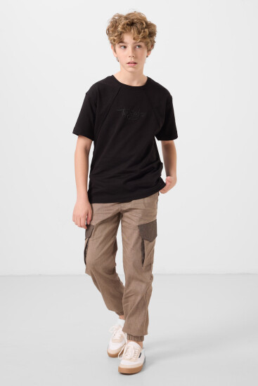 Siyah Pamuklu Yumuşak Dokulu Oversize Baskılı Erkek Çocuk T-Shirt - 11285 - TOMMYLIFE (1)