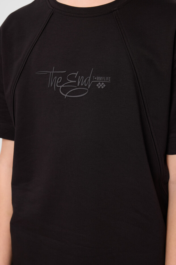 Siyah Pamuklu Yumuşak Dokulu Oversize Baskılı Erkek Çocuk T-Shirt - 11285