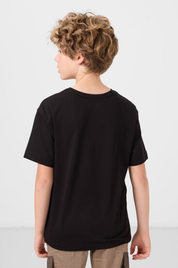 Siyah Pamuklu Yumuşak Dokulu Oversize Baskılı Erkek Çocuk T-Shirt - 11285 - Thumbnail